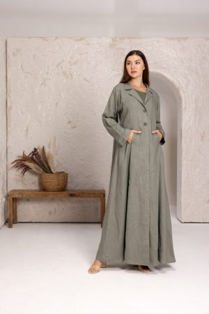 MARYAM GREY LINEN TRENCH ABAYA