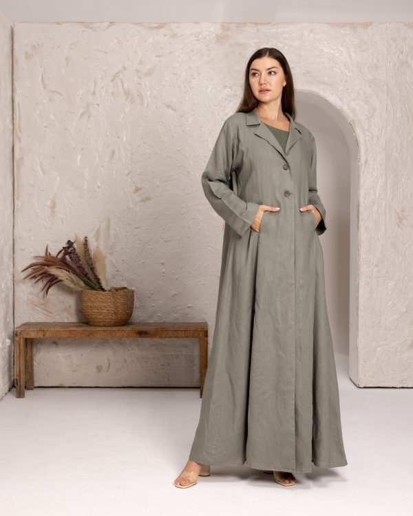 MARYAM GREY LINEN TRENCH ABAYA